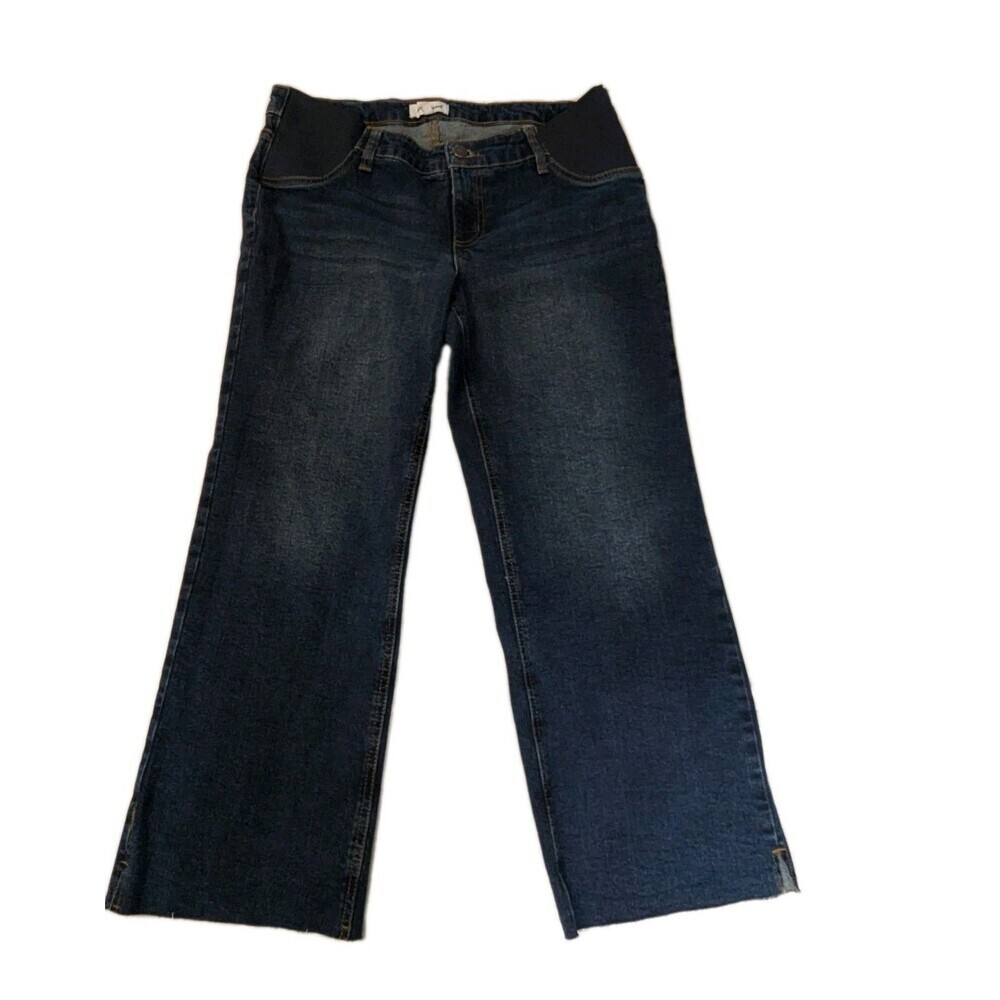 Motherhood Maternity Crop Jeans Medium Blue Wash Raw Hem Side Stretch Size M